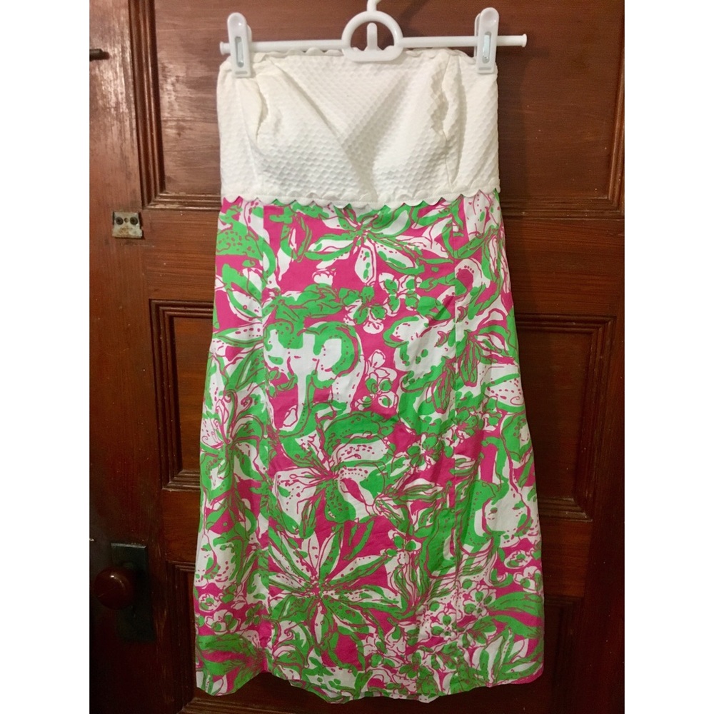 Lilly Pulitzer Green/White/Pink Strapless Dress